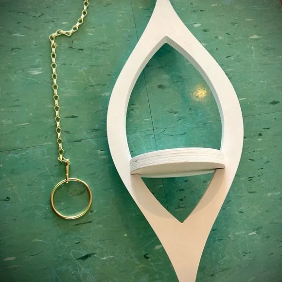 Handmade wood plant hanger vintage atomic retro vertical eye shape boho white - Picture 3 of 8